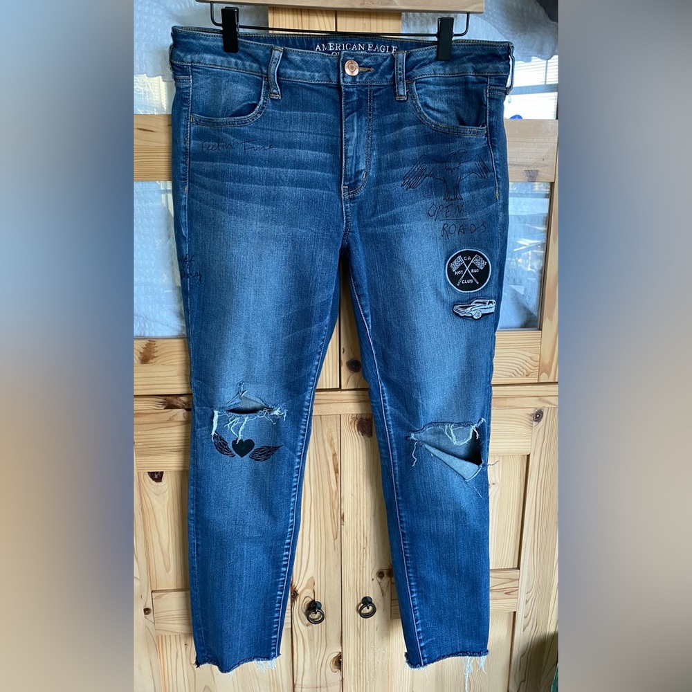 American Eagle Outfitters Dark Blue Distressed Jeans